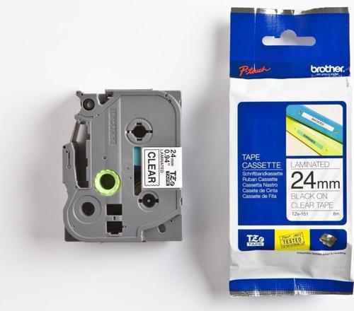 Tze-151 24 Mm Şeffaf Üzerine Siyah Laminasyon Etiket