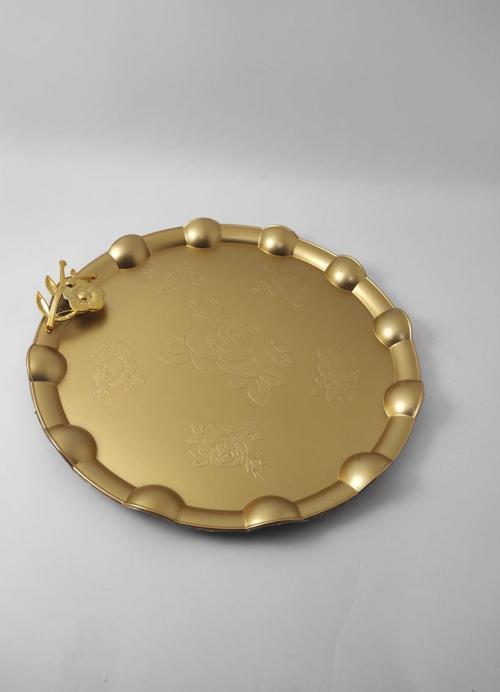 Japon Rüzgar Gülü 28*28 cm Gül Motif Tepsi Kulplu Yuvarlak Tepsi