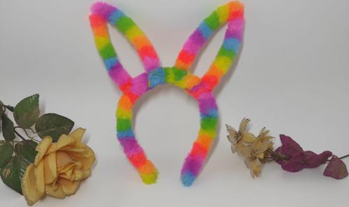 Unicorn Gökkuşağı Desenli Saç Tokası Renkli Tavşan Kulağı Gökkuşağı Peluş Taç 