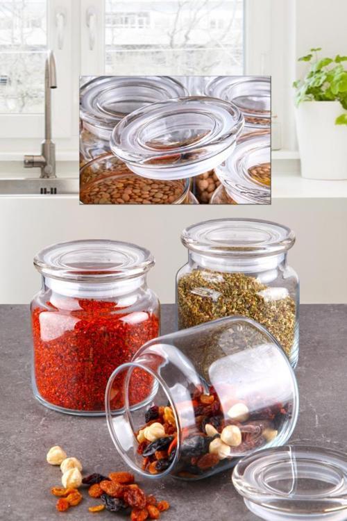 3'lü Cam Kapaklı Cam Kavanoz 500 ml G2738