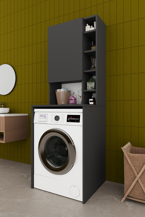 Lüks Dolaplı Çamaşır Makinesi Dolabı %100 MDF Raflı Kapaklı Çok Amaçlı Banyo Dolabı BD02