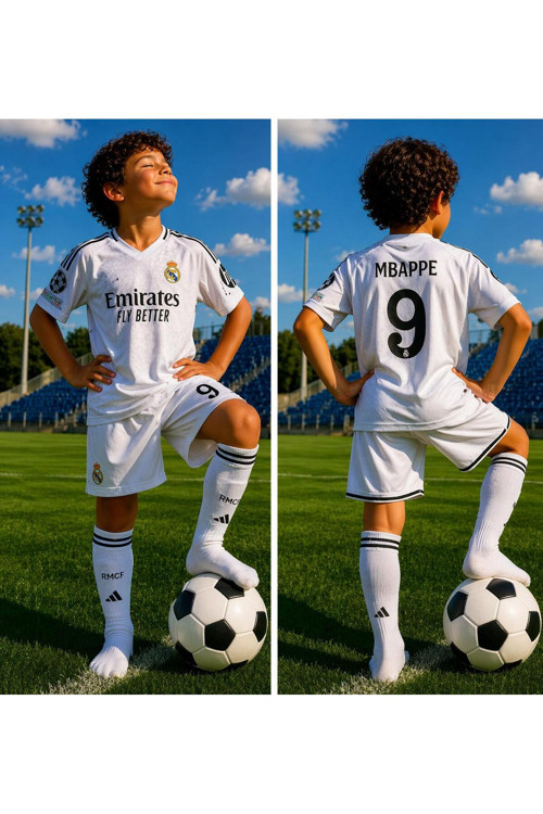 Real.Madrid. Mbappe 9 Numara 24/25 Sezon Beyaz Çocuk Forma Takım