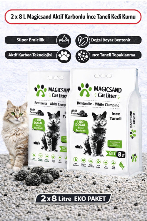 Magic Sand Cat Litter Aktif Karbon Kedi Kumu Preminum 2X8 Lt