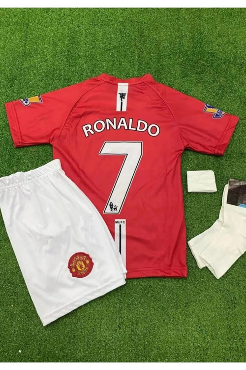 Cristiano Ronaldo Manchester.Unıted.2008 Moscow Kırmızı Ronaldo 4 Lü Set Çocuk Futbol Forması