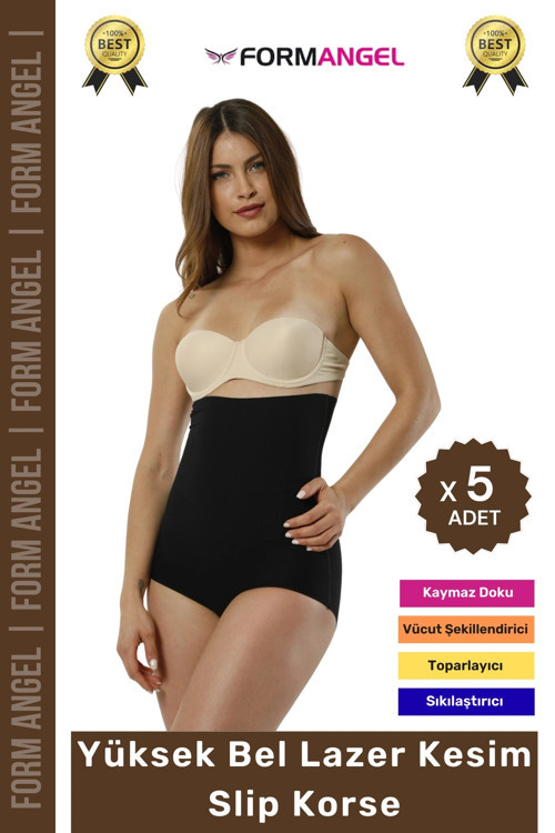 #Korse 2 Beden İncelten Lazer Kesim İz Göstermeyen Kaymaz Toparlayıcı Yüksek Bel Slip Korse - 5 Adet