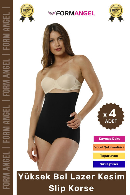 #Korse 2 Beden İncelten Lazer Kesim İz Göstermeyen Kaymaz Toparlayıcı Yüksek Bel Slip Korse - 4 Adet