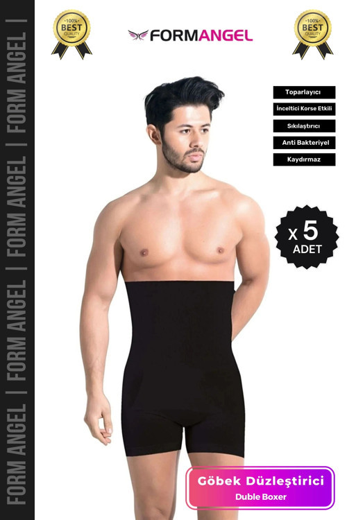#BoxerKorse Göbek Düzleştirici Bel Basen Toparlayıcı Sıkılaştırıcı Duble Erkek Boxer Korse - 5 Adet