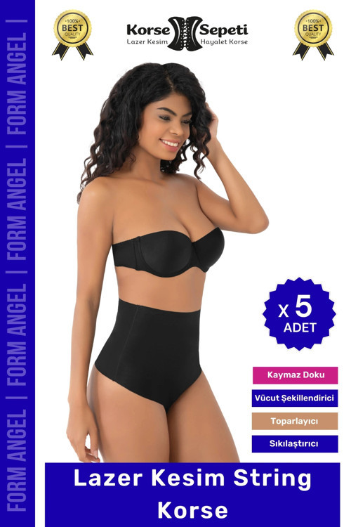 #Korse İz Yapmaz Göstermeyen Kaymaz Doku Toparlayıcı Sıkılaştıran Lazer Kesim String Korse - 5 Adet