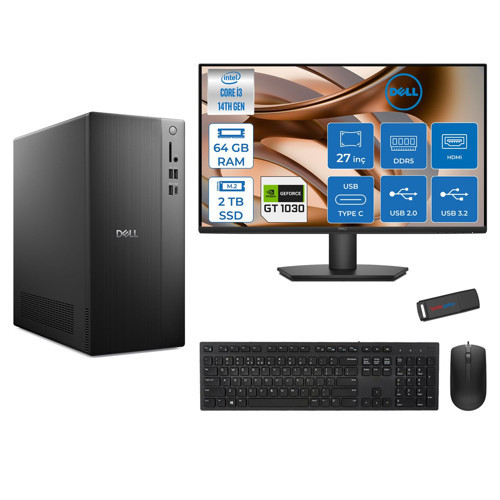 Tower ECT1250 Intel Core I3 14100 64GB Ddr5 2tb SSD 4GB/GT1030 27" Mon WIN11PRO Kurumsal Masaüstü Bilgisayar 10303ECT125014M27P23 + Zettausb