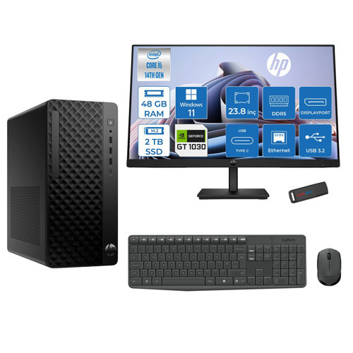 Prodesk 2 Tower G1I Intel I5 14500 Up To 5,0ghz 48GB Ddr5 2tb SSD 4GB/GT1030 WIN11PRO Mini Tower +23.8 100HZ Monitör Masaüstü Bilgisayar 24B6YE4ET21P19+ZETTAUSBBELLEK