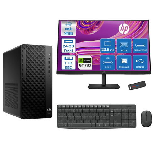 Prodesk 2 Tower G1I Intel I5 14500 Up To 5,0ghz 24GB Ddr5 1tb SSD 4GB/GT730 Freedos Mini Tower +23.8 100HZ Monitör Masaüstü Bilgisayar 24B6YE4ET27F08+ZETTAUSBBELLEK