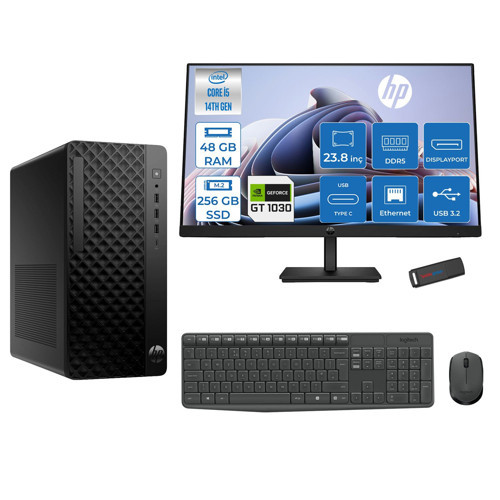 Prodesk 2 Tower G1I Intel I5 14500 Up To 5,0ghz 48GB Ddr5 256GB SSD 4GB/GT1030 Freedos Mini Tower +23.8 100HZ Monitör Masaüstü Bilgisayar 24B6YE4ET21F16+ZETTAUSBBELLEK