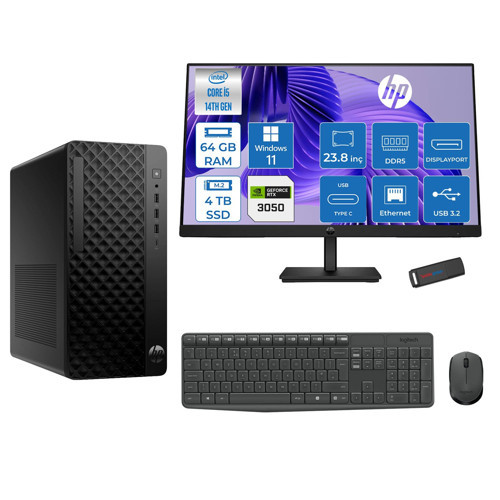 Prodesk 2 Tower G1I Intel I5 14500 Up To 5,0ghz 64GB Ddr5 4tb SSD 6GB/RTX3050 WIN11HOME Mini Tower +23.8 100HZ Monitör Masaüstü Bilgisayar 24B6YE4ET23H25+ZETTAUSBBELLEK