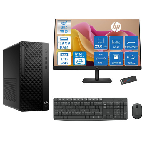 Prodesk 2 Tower G1I Intel I5 14500 Up To 5,0ghz 128GB Ddr5 1tb SSD Intel® UHD Graphics 770 Freedos Mini Tower +23.8 100HZ Monitör Masaüstü Bilgisayar 24B6YE4ETF38+ZETTAUSBBELLEK