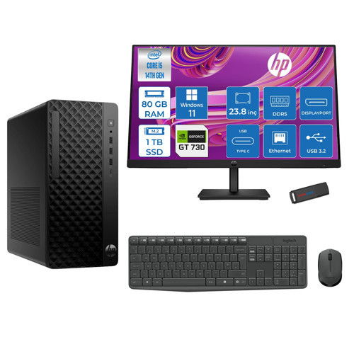 Prodesk 2 Tower G1I Intel I5 14500 Up To 5,0ghz 80GB Ddr5 1tb SSD 4GB/GT730 WIN11PRO Mini Tower +23.8 100HZ Monitör Masaüstü Bilgisayar 24B6YE4ET27P28+ZETTAUSBBELLEK