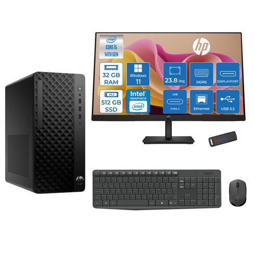 Prodesk 2 Tower G1I Intel I5 14500 Up To 5,0ghz 32GB Ddr5 512GB SSD Intel® UHD Graphics 770 WIN11PRO Mini Tower +23.8 100HZ Monitör Masaüstü Bilgisayar 24B6YE4ETP12+ZETTAUSBBELLEK