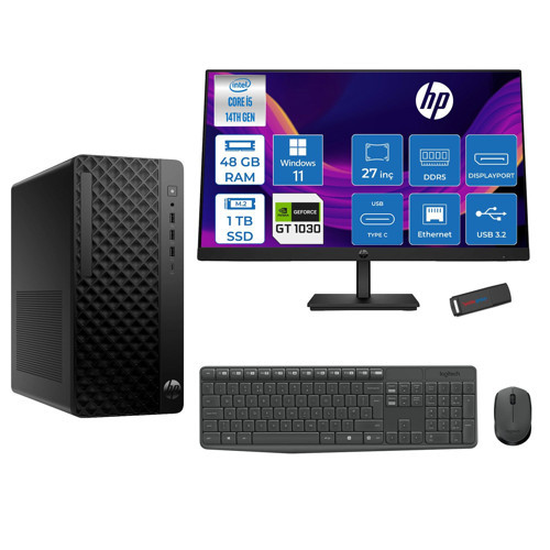 Prodesk 2 Tower G1I Intel I5 14500 Up To 5,0ghz 48GB Ddr5 1tb SSD 4GB/GT1030 WIN11PRO Mini Tower +27" 100HZ Monitör Masaüstü Bilgisayar 27B6YE4ET21P18+ZETTAUSBBELLEK