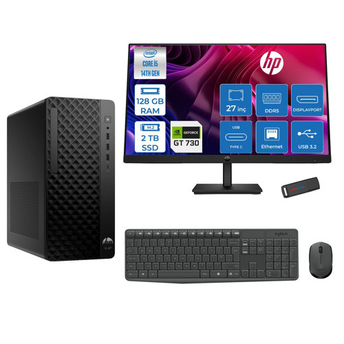 Prodesk 2 Tower G1I Intel I5 14500 Up To 5,0ghz 128GB Ddr5 2tb SSD 4GB/GT730 Freedos Mini Tower +27" 100HZ Monitör Masaüstü Bilgisayar 27B6YE4ET27F39+ZETTAUSBBELLEK