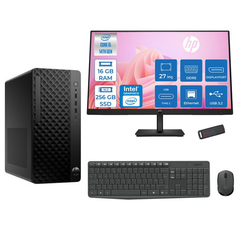 Prodesk 2 Tower G1I Intel I5 14500 Up To 5,0ghz 16GB Ddr5 256GB SSD Intel® UHD Graphics 770 Freedos Mini Tower +27" 100HZ Monitör Masaüstü Bilgisayar 27B6YE4ETF01+ZETTAUSBBELLEK