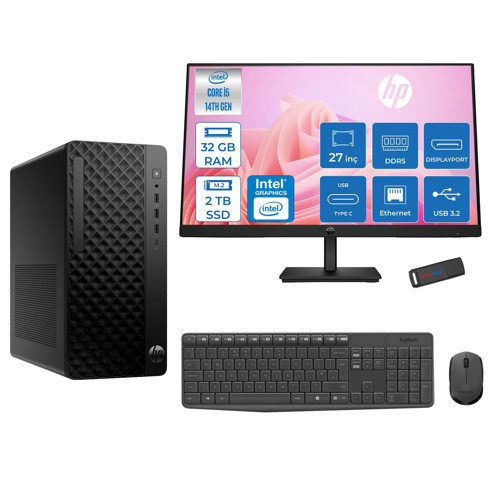 Prodesk 2 Tower G1I Intel I5 14500 Up To 5,0ghz 32GB Ddr5 2tb SSD Intel® UHD Graphics 770 Freedos Mini Tower +27" 100HZ Monitör Masaüstü Bilgisayar 27B6YE4ETF14+ZETTAUSBBELLEK