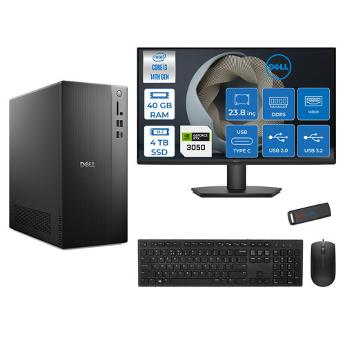 Tower ECT1250 Intel Core I3 14100 40GB Ddr5 4tb SSD 6GB/RTX3050 23.8" Mon WIN11HOME Kurumsal Masaüstü Bilgisayar 30503ECT125014M23H16 + Zettausb