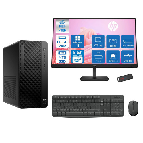 Prodesk 2 Tower G1I Intel I5 14500 Up To 5,0ghz 80GB Ddr5 4tb SSD Intel® UHD Graphics 770 WIN11HOME Mini Tower +27" 100HZ Monitör Masaüstü Bilgisayar 27B6YE4ETH30+ZETTAUSBBELLEK