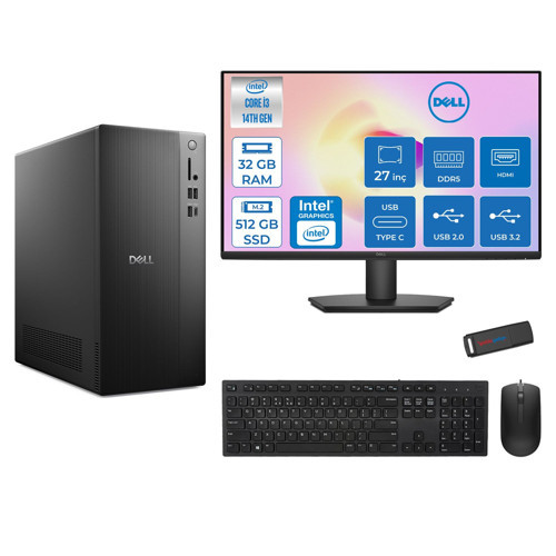 Tower ECT1250 Intel Core I3 14100 32GB Ddr5 512GB SSD UHD Graphics 730 27" Mon WIN11PRO Kurumsal Masaüstü Bilgisayar 3ECT125014M27P09 + Zettausb