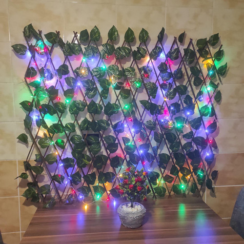 Sık Yaprak Çit Yapay Sarmaşık 10 metre renkli ışıklı Akordiyon Dekoratif Çit 300x120cm Balkon Bahçe Duvar Çiti
