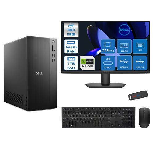Tower ECT1250 Intel Core I3 14100 64GB Ddr5 1tb SSD 2GB/GT730 23.8" Mon WIN11HOME Kurumsal Masaüstü Bilgisayar 7303ECT125014M23H22 + Zettausb