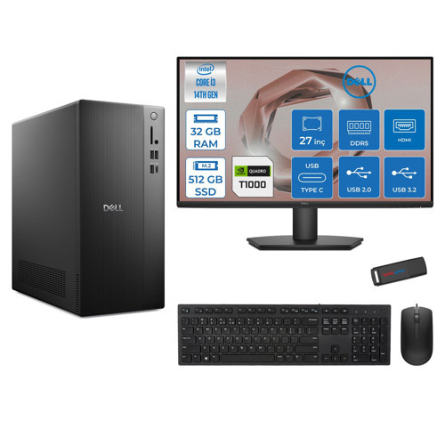 Tower ECT1250 Intel Core I3 14100 32GB Ddr5 512GB SSD 4GB/T1000 27" Mon WIN11HOME Kurumsal Masaüstü Bilgisayar T1003ECT125014M27H09 + Zettausb