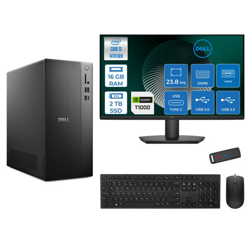 Tower ECT1250 Intel Core I3 14100 16GB Ddr5 2tb SSD 4GB/T1000 23.8" Mon WIN11PRO Kurumsal Masaüstü Bilgisayar T1003ECT125014M23P03 + Zettausb