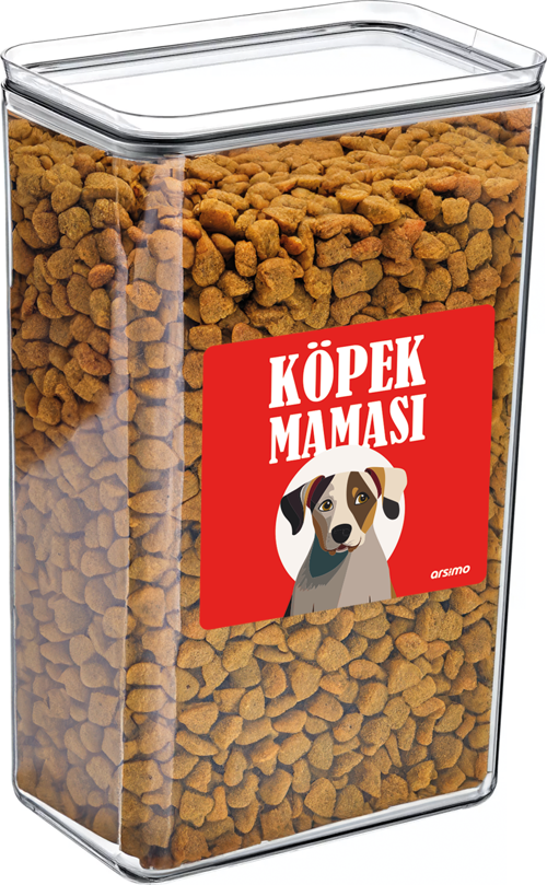 Köpek Maması Kırmızı Etiketli Vakum Kapaklı Kristal Saklama Kabı Kavanoz 3 Lt | Köpek Mama Saklama K
