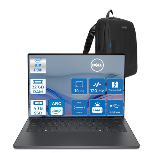 Xps 14 Core Ultra X7 358H 32GB 4tb SSD Intel Arc B390 Gpu 14" Fhd IPS 120hz Wi-Fi7 Windows 11 Home Kurumsal Bilgisayar DAUX7321WH12 + Zettaçanta