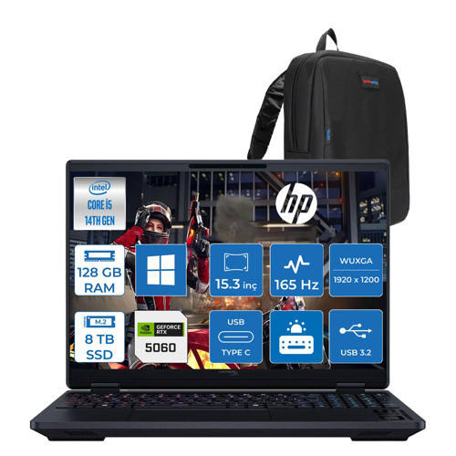 Hyperx Omen 15-GA0004NT Intel Core I5 14450HX 128GB Ddr5 8tb SSD Geforce RTX5060 8gb Windows 11 Home 15.3" Wuxga (1920X1200) IPS 300NITS 165Hz Oyuncu Bilgisayarı HOD2TT1EAH48 + Zetta Çanta