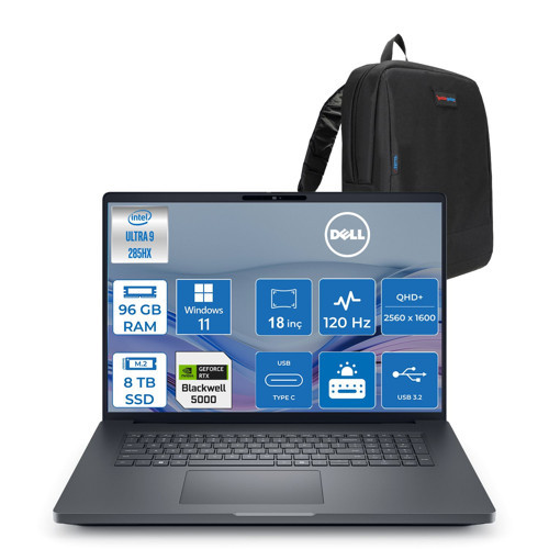Pro Max 18 Plus Intel Core Ultra 9 285HX 96GB Ddr5 8tb SSD Rtx Pro 5000 Blackwell 24GB Windows 11 Pro 18" 120HZ Qhd+ 2560 x 1600 Wva 500NITS Mobil Iş Istasyonu MB18250275P25 + Zetta Çanta