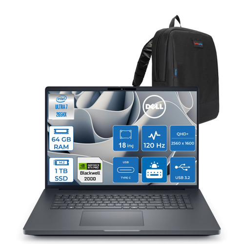 Pro Max 18 Plus Ultra 7 265HX Ddr5 64GB 1tb SSD 8GB/RTXPRO2000 Gddr7 18" Qhd+ 2560X1600 120Hz 500NITS Wifi 7 + Bt5.4 Windows 11 Pro Kurumsal Iş Bilgisayarı MB18250X2P22 + Zettaçanta