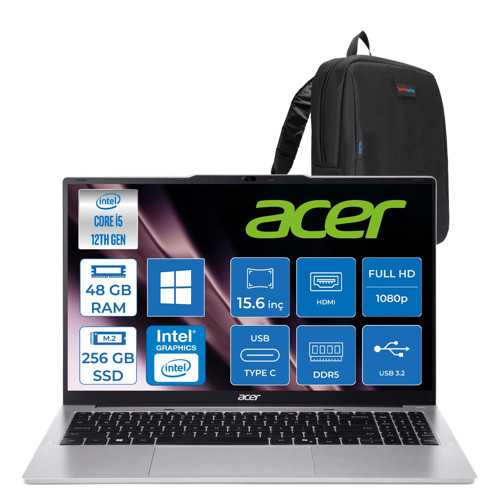 Aspire Lite AL15-71P-536Q Intel Core I5 12450H 48GB 256GB SSD Windows 11 Home 15.6'' Fullhd (1920 x 1080) Laptop NXJ7JEY001H21 + Zetta Çanta