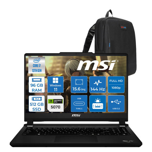 Msi Cyborg 15 Max C13WG-070XTR Intel Core I7 13620H 96GB Ddr5 512GB SSD Geforce RTX5070 100W Gddr7 8gb Windows 11 Pro 15.6" IPS Fullhd (1920X1080) 144Hz Oyuncu Bilgisayarı 070XTRP37 + Zetta Çanta
