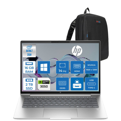 Probook 4 G1I Intel Ultra7 255H 16GB Ddr5 2tb SSD 4GB/RTX3050 14"wuxga (1920 x 1200) 400NITS 100% Srgb IPS WIN11PRO Taşınabilir Bilgisayar D36KMETP04+ZETTAÇANTA