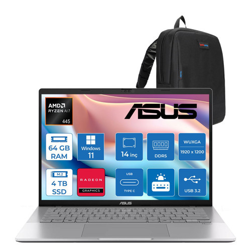 Vivobook M3407GA Amd Ryzen Aı 7 445 Aı 64GB Ddr5 4tb SSD 14.0-Inch, Wuxga (1920 x 1200) OLED 0.2ms 300NITS WIN11HOME Taşınabilir Bilgisayar WSF013H25+ZETTAÇANTA