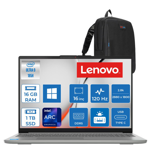 Ideapad Slim 5 16IMH10 Intel® Core™ Ultra 9 185H 16GB Ddr5 1tb SSD Intel® Arc™ Graphics 16" 2.8k (2880X1800) OLED 500NITS 100% Dcı-P3, 120Hz WIN11PRO Bilgisayar 83V70057TRP03+ZETTAÇANTA