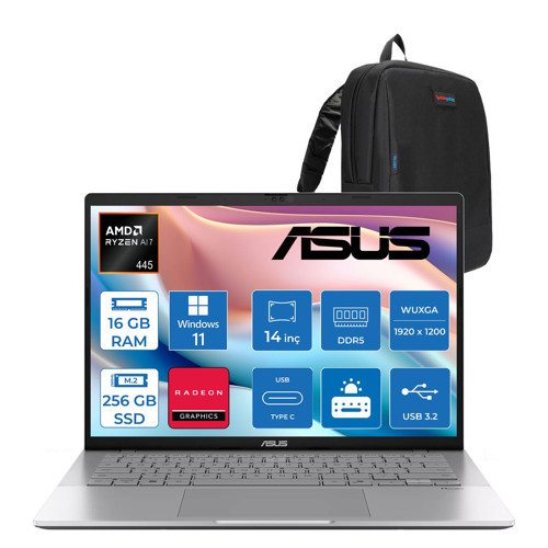 Vivobook M3407GA Amd Ryzen Aı 7 445 Aı 16GB Ddr5 256GB SSD 14.0-Inch, Wuxga (1920 x 1200) OLED 0.2ms 300NITS WIN11PRO Taşınabilir Bilgisayar WSF013P01+ZETTAÇANTA