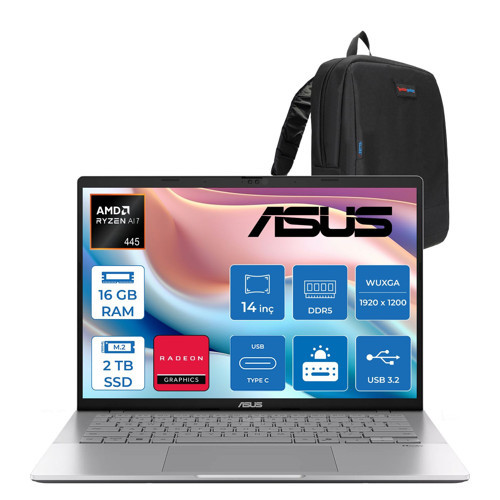 Vivobook M3407GA Amd Ryzen Aı 7 445 Aı 16GB Ddr5 2tb SSD 14.0-Inch, Wuxga (1920 x 1200) OLED 0.2ms 300NITS Freedos Taşınabilir Bilgisayar WSF013F04+ZETTAÇANTA