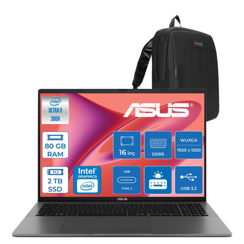 Vivobook S16 (S3607AA) Intel® Core™ Ultra 9 386H Aı 80GB Ddr5 2tb SSD 16.0-Inch, Wuxga (1920 x 1200) OLED 0.2ms 300NITS Freedos Taşınabilir Bilgisayar WSH103F29+ZETTAÇANTA