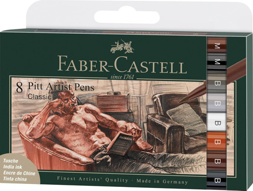 Faber-Castell Pitt Artist Pen Çizim Kalemi Fırça Uç Classic Academy 8'Li