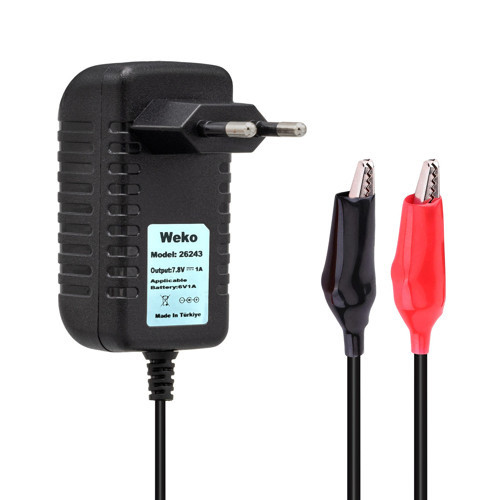 7.8 Volt - 1 Amper Krokodil Uçlu Priz Tip Yerli Üretim Akü Şarj Adaptörü (Out:6V1A)