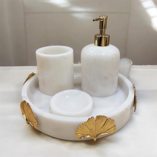 Ginko Beyaz Mermer 4lü Banyo Seti