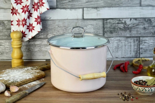 İtalyan Emaye Yoğurt Tenceresi Emaye Bakraç 20cm 5,25 lt Pembe