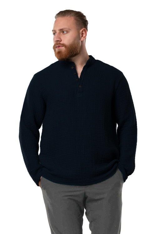 Uzun Kol Erkek Hakim Yaka Double Müslin Sonbahar ve Kışlık Sweatshirt Siyah Syh