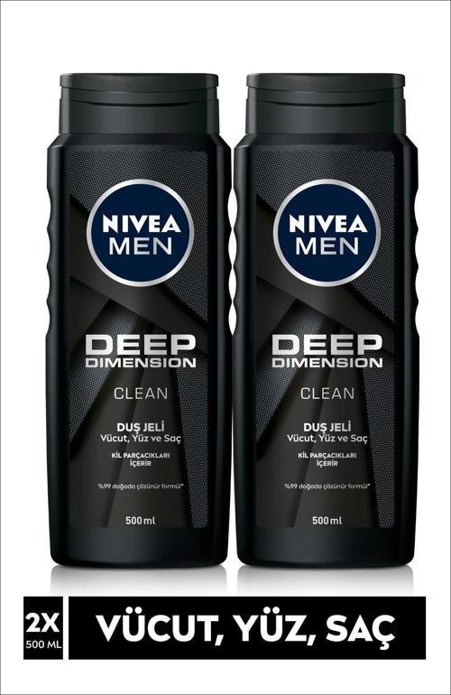 Erkek Duş Jeli, Deep Dimension 500 mlx2Adet, Vücut,Yüz,Saç için Temizleme ve Bakım